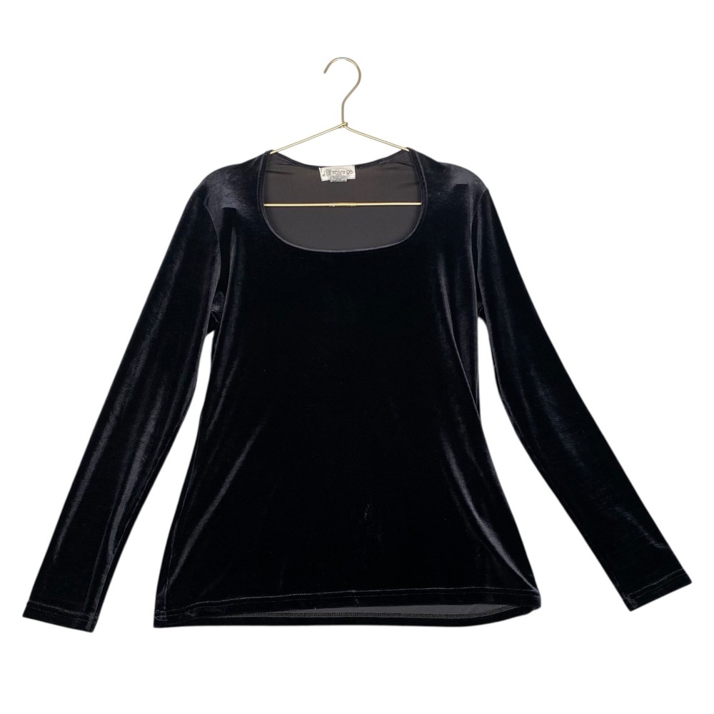 VTG Y2K Black Gantos Velvet Long Sleeve Top Whimsigoth Witchy VampBlouse Size S